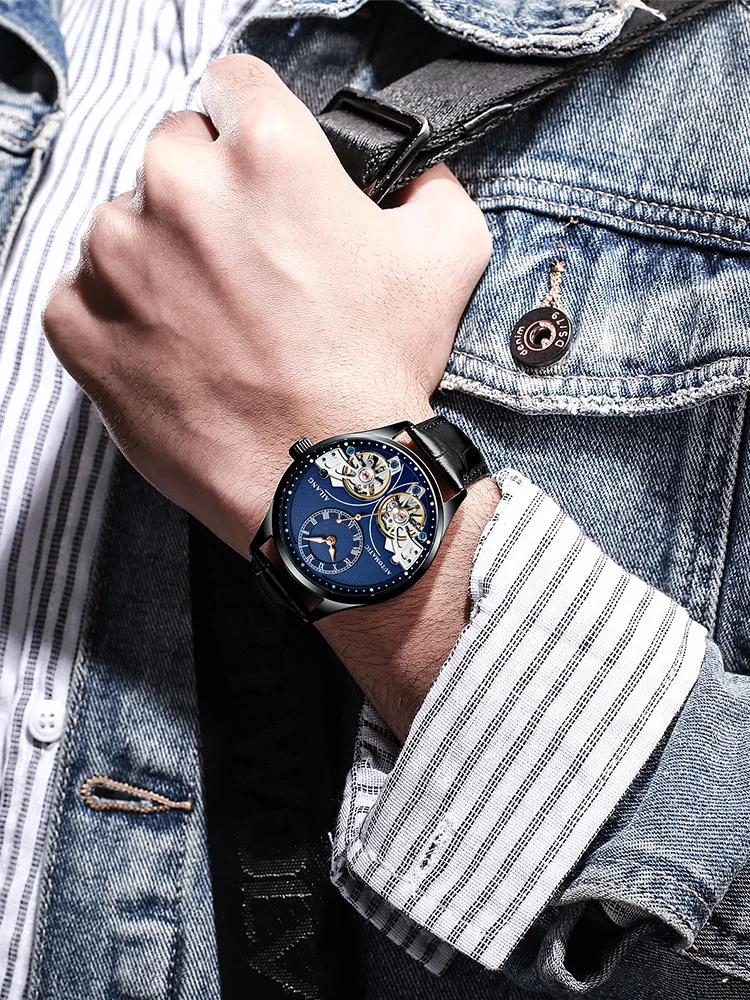 AILANG Genuine Brand Men\'s Double Tourbillon Luminous Direct-looking Mechanical Watch Automatic Watch Men\'s Watch Hollow Movem