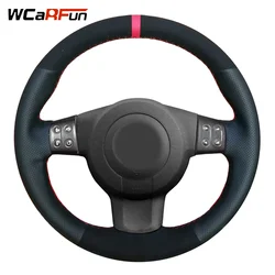 WCaRFun Black Suede Artificial Leather Red Marker Car Steering Wheel Cover for Seat Ibiza 6L leon 2007 2008 Sport Altea Toledo