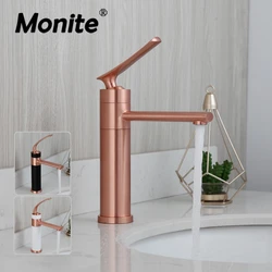 Monite Brushed Rose Golden Bathroom Faucet Wash Basin Sink Tap Steam Spout Deck Mounted Solid Brass Matte Black Mixer Tap Faucet