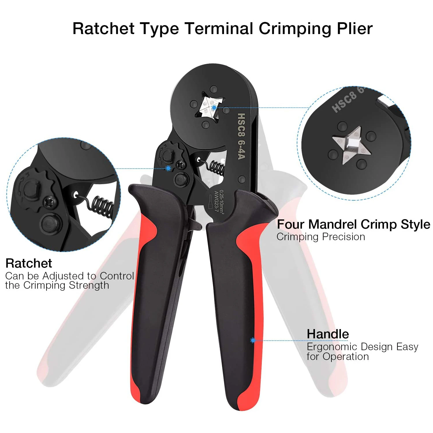 Zestaw narzędzia do zaciskania HSC8 6-4 końcówki przewodów szczypce dla elektryków, regulowane narzędzia z grzechotką z zestawem złączy