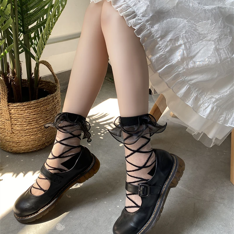 

Japanese Style Lolita Mesh Lace Soft Girl Socks Sweet Princess Bunching Socks Student JK Socks Summer woman socks