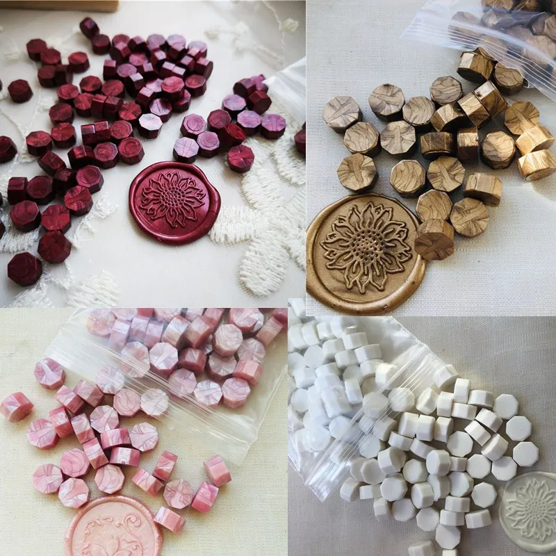 Um saco de contas de cera de vedação grão granular 32-34g em torno de 100 peças de selo de cera tablet multi cor selo de cera uso de carimbo