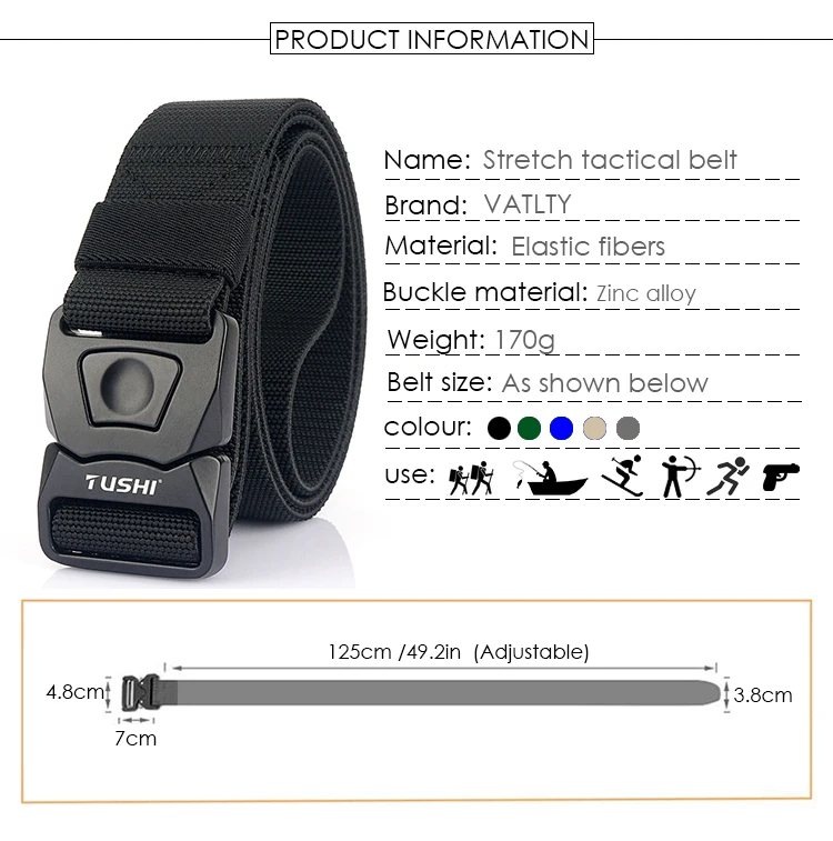VATLTY Neue männer Elastische Gürtel Matte Schwarz Legierung Schnalle Quick Release Taktische Outdoor Gürtel Militär Armee Hüftgürtel Männlichen Bund – Detail 3