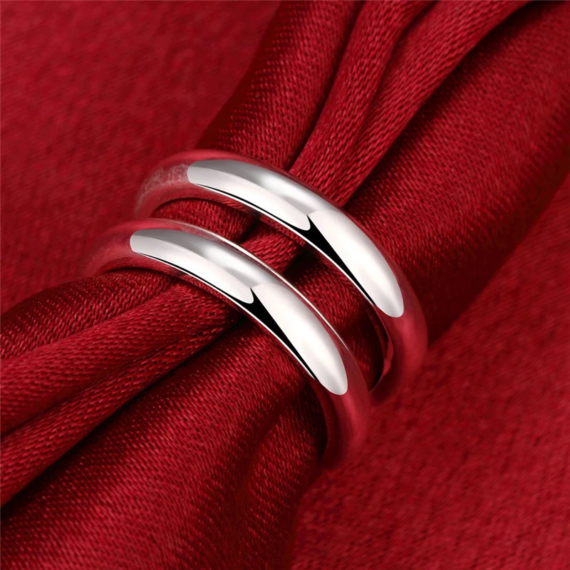 DOTEFFIL 925 Sterling Silver Double Line Rings Female Couple Rings for Woman Man Jewelry Elegant Retro Party Gift