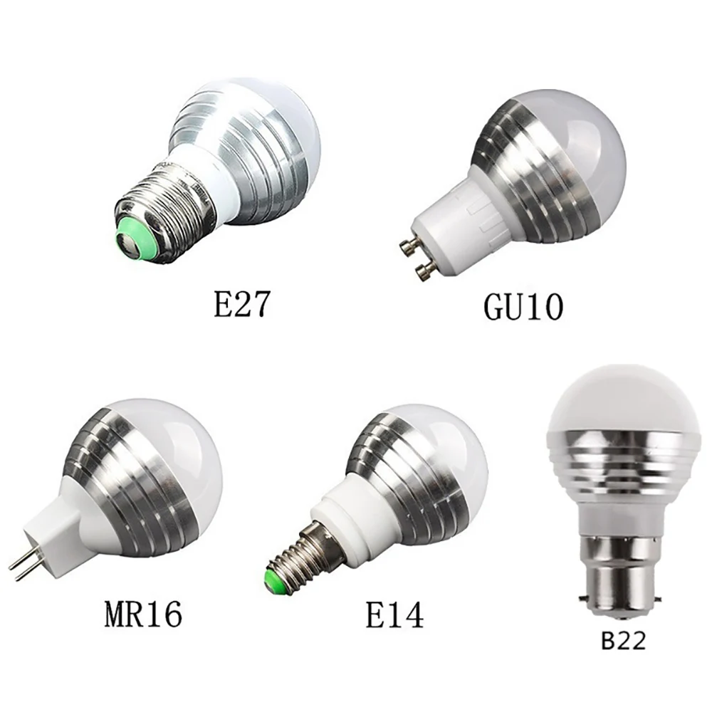 E27 E26 E14 B22 GU10 MR16 LED RGB Bulb 3W IR Remote Control Changeable 16 Colour LED Lamp Home Party Decot Light Lampada D30