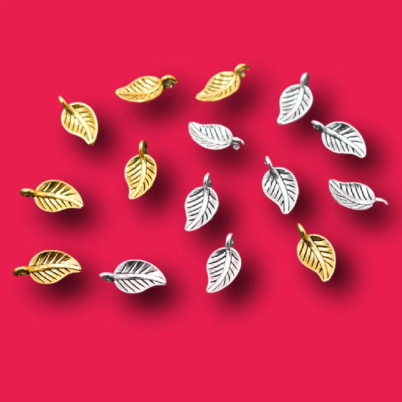 50pcs Cute Leaves Pendants Retro Bracelet Earrings Metal Accessories DIY Charms Jewelry Crafts Making 15*7mm A2376