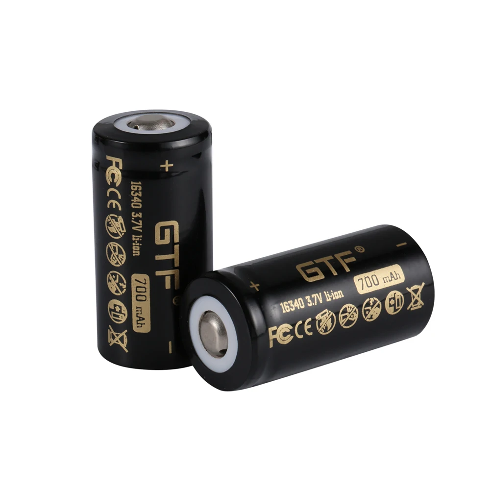 2020 New GTF 16340 700mAh 100% capacity 3.7V Li-Ion Rechargeable Battery for LED Flashlight point head