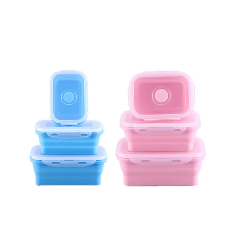 4 Sizes Silicone Folding Bento Box Collapsible Lunch Box Microwavable Portable Meal Food Storage Container for Children Adult