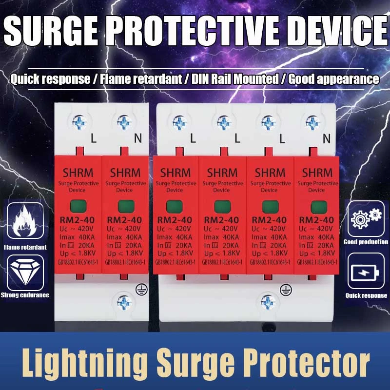 Surge Protector Device Series SPD 1-4P 10-20KA 20-40/30-60 Electric House Protective Low-Voltage Arrester Lightening Protection