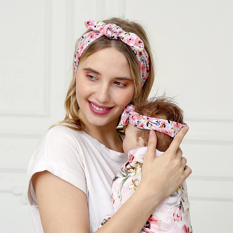 BalleenShiny-Diadema con estampado de leopardo para mamá y niño, conjunto de 2 piezas, anudada, de poliéster y algodón, suave, accesorios para el cabello, regalo