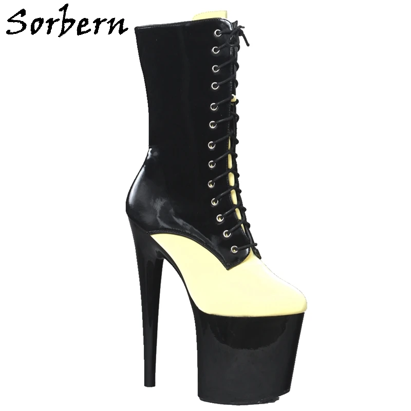 Sorbern Mix Color 20Cm Heel Boots Women Pole Dancer Stripper High Heels Thick Platform Mid Calf High Lace Up Multi Colors 2021