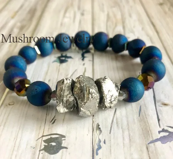 Blue Rainbow Druzy Agate Bracelet Men Stone Bracelet Fashion Handmade