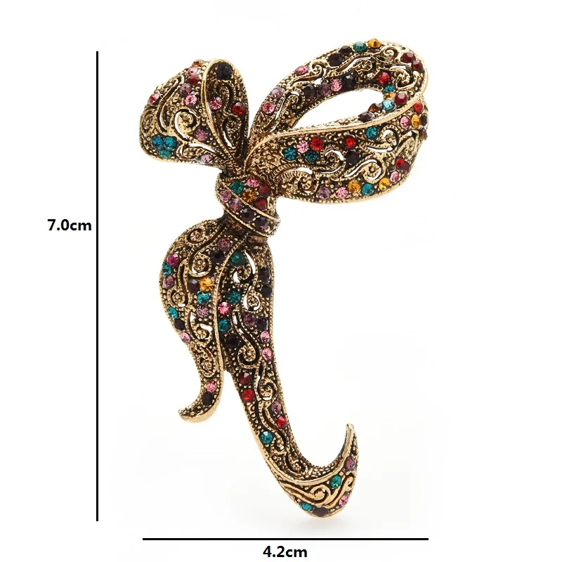 Wuli&baby Vintage Bowknot Brooches For Women Multicolor Rhinestone Flower Party Office Brooches Pins