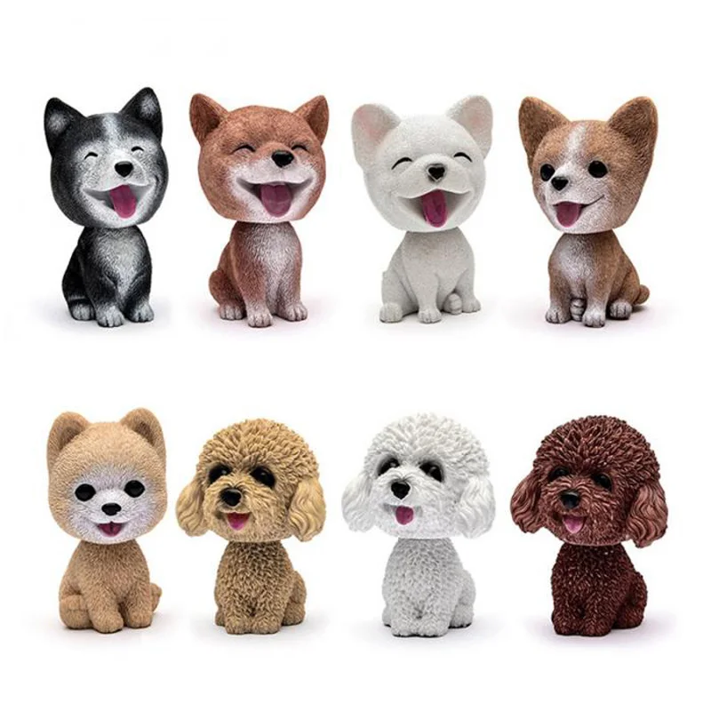 9cm Husky Teddy Pomeranian Car Shake Head Dog Ornaments Cute Nodding Decoration Gift For Car Interior Home Room Auto Accessories