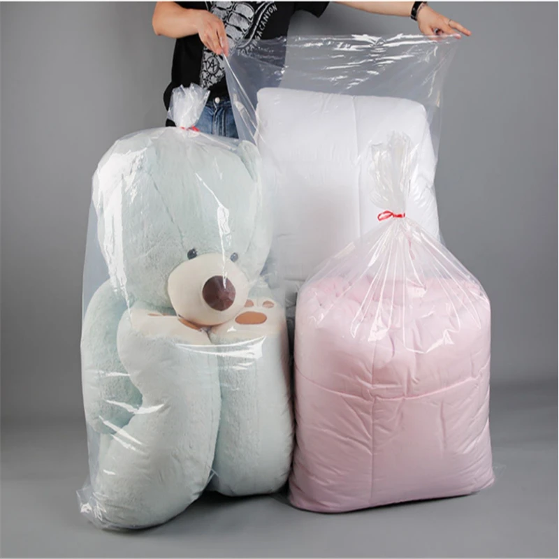 Eco-friendly 5/10Pcs transparent plastic packaging large clothing pe flat pocket moving bag storage plush doll quilt dust bag