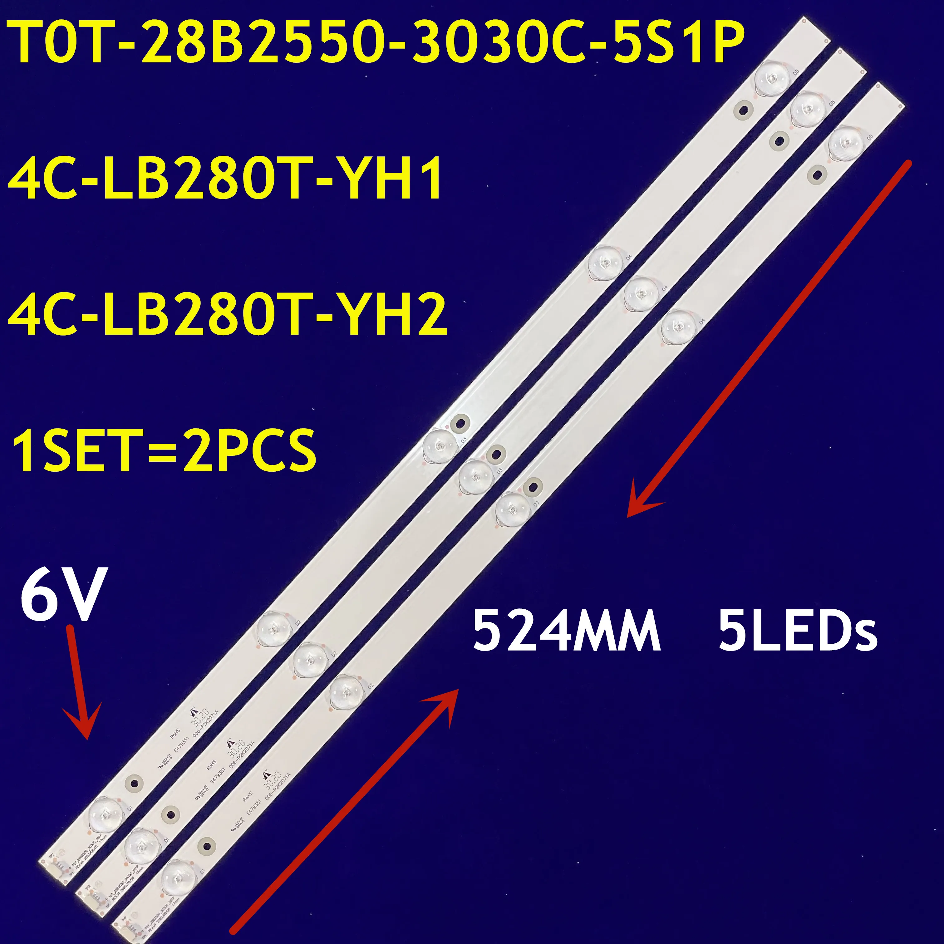 

20Kit=60PCS LED Backlight Strip For TOT-28B2500-3X5-3030C 006-P2K2103A 006-P2K2071A 4C-LB280T-YH2 YH1 H28V9900 H28VPP003