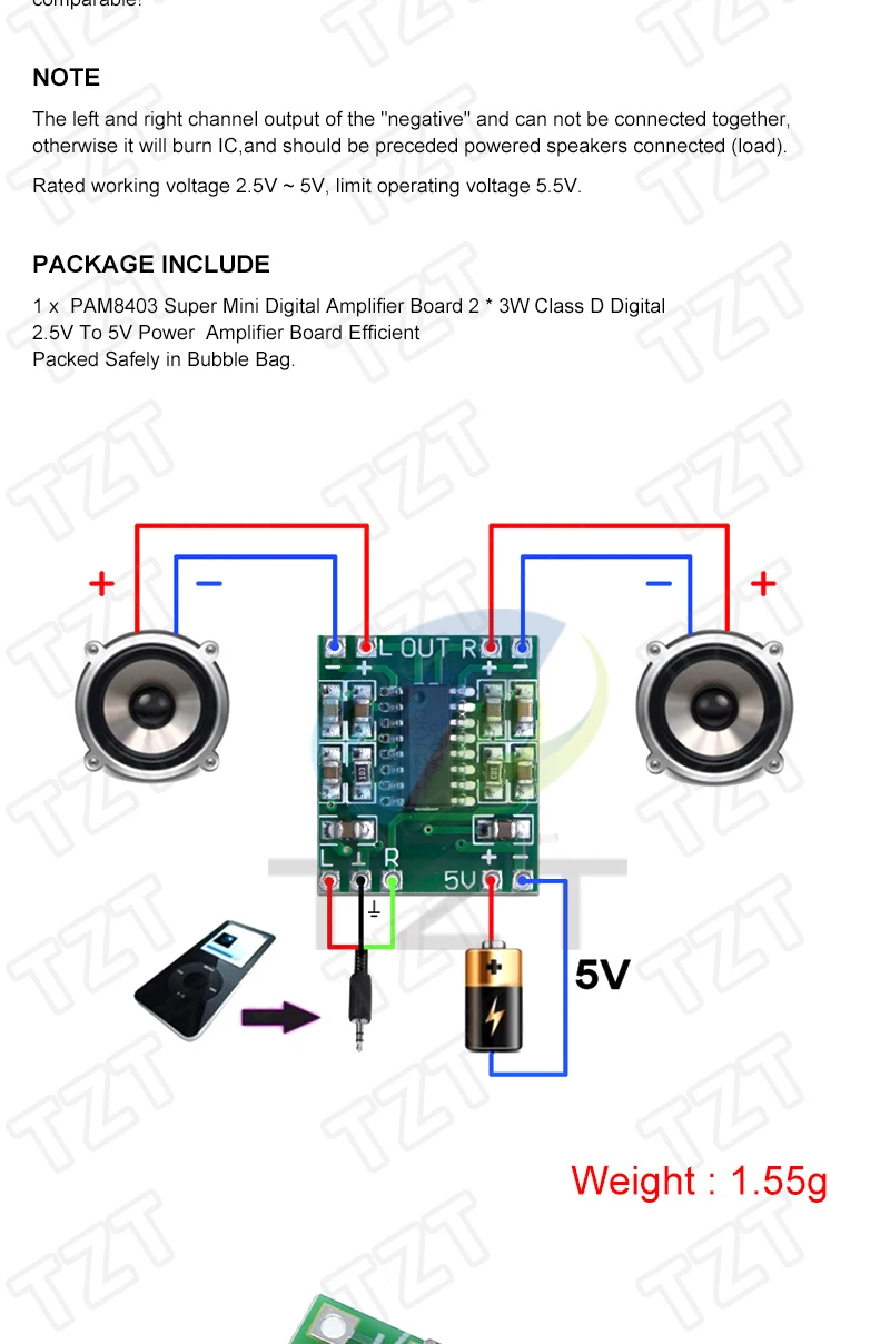 PAM8403 Modul Digitale Leistungsverstärkerplatine Miniatur Klasse D Leistungsverstärkerplatine 2 * 3 W Hochleistungs-2,5 ~ 5 V USB-Stromversorgung – Detail 2