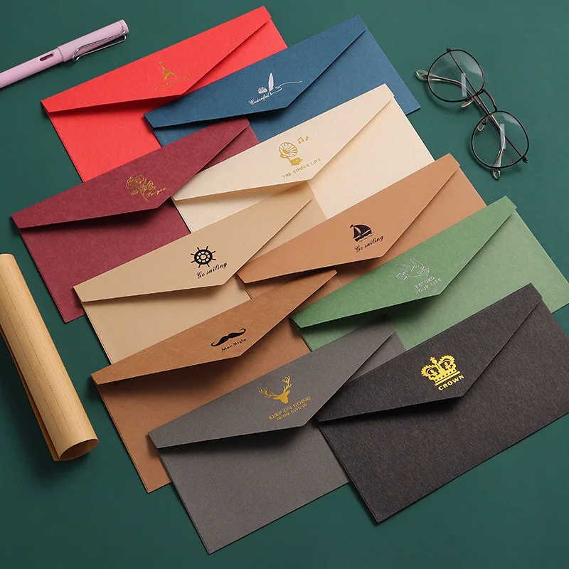 10 pcs/lot Envelope stationery set 11*22cm Vintage Gold Envelopes for Invitations Kraft Paper Valentine\'s Gift Card Stationery