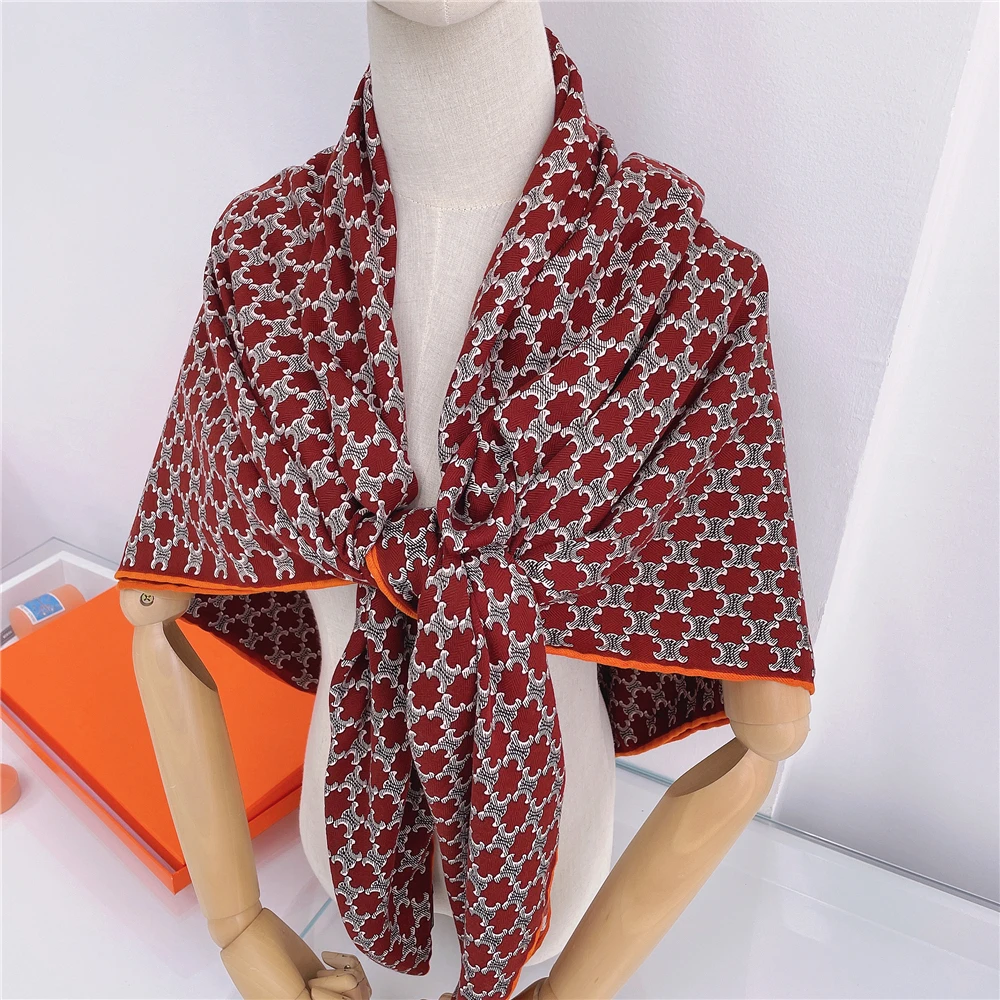 

POBING Silk Cashmere Scarf Women Hand Rolled Shawls Floral Print Square Scarves Wraps Lady Bandana Big Hijabs Female Foulards