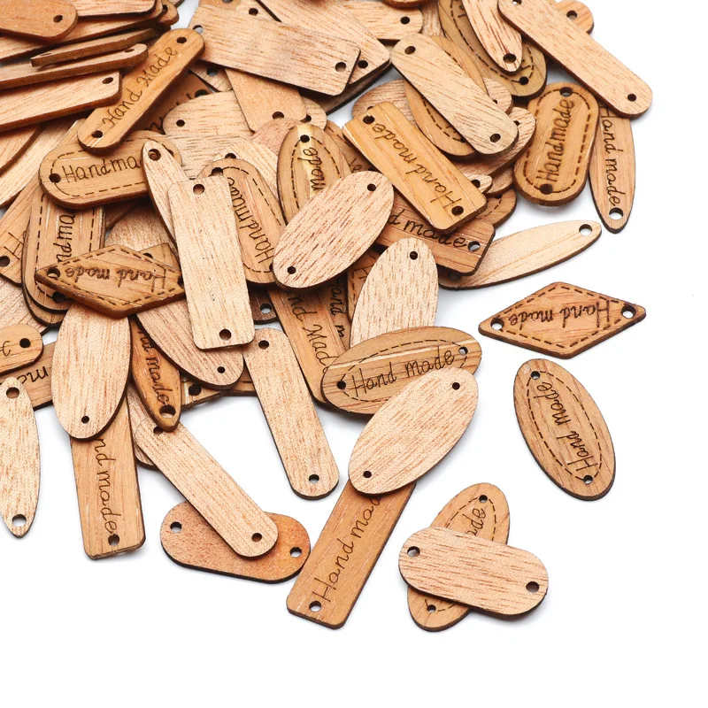 50pcs/lot Mixed 2 Holes Sewing Wood Buttons Handmade Tag Label Scrapbooking Crafts Diy Clothing Decorate Sewing Wooden Labe