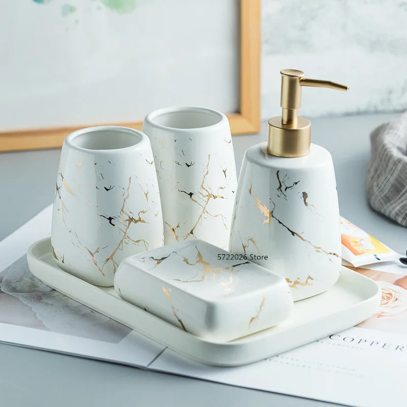 Wysokiej jakości ceramiczne artykuły łazienkowe / zestaw do mycia / kreatywna butelka na balsam z czarnego marmuru / mydelniczka / taca / łazienka — zdjęcie 3