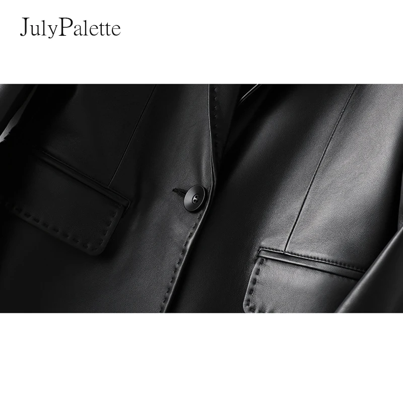 Julypalette Real Sheepskin Leather Blazer Jackets 2022 Spring Fashion Notched Collar Genuine Leather Office Ladies Jacket Coats