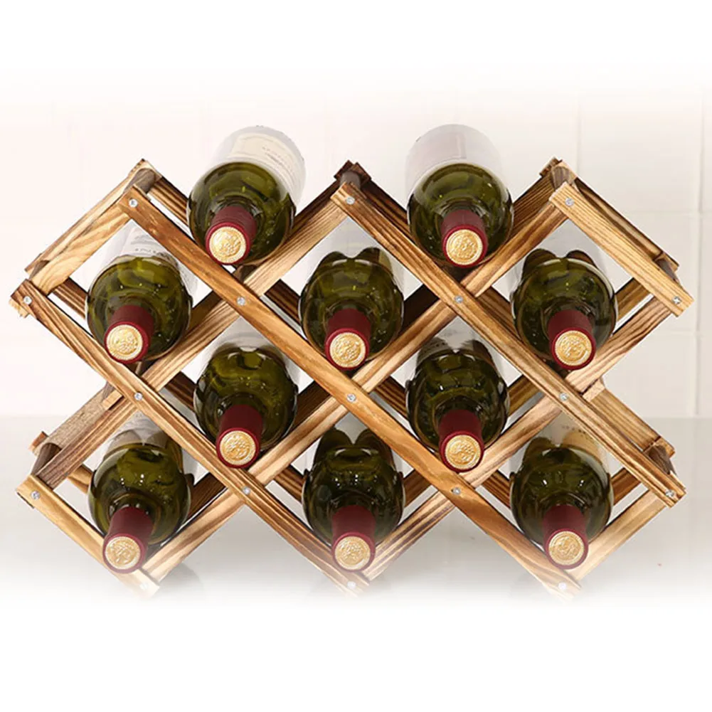 3/6/10 Bottle Holders Wooden Wine Rack Folding Bottle Bar Shelf Living Room Decorative Cabinet Red Wine Display Storage Racks