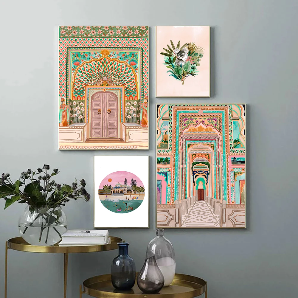 Watercolor Architecture Morocco Door Vintage Poster Canvas Prints Modern Religion Muslim Art Painting Wall Decoration Picture