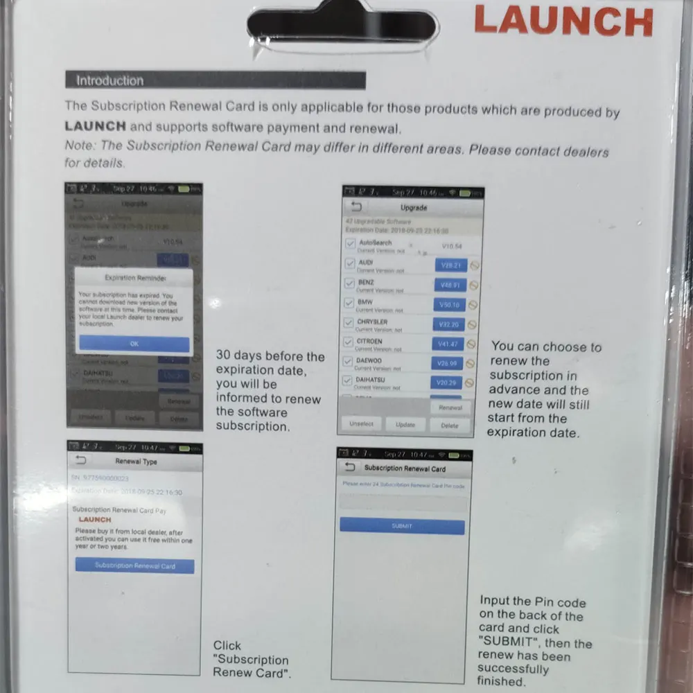 LAUNCH Pin card 1 year Renewal software Code Reader CRP Series 1 year free update card for CRP429C/CRP423/crp479/CRP909E etc