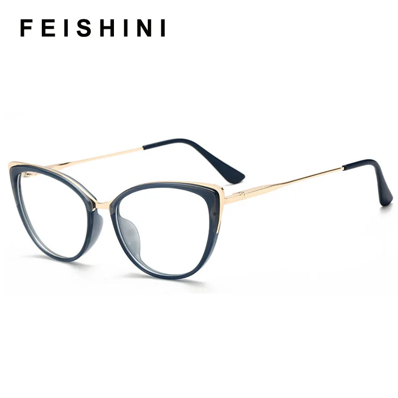 Feishini Anti Blue Light Glasses Blocking Filter Reduces Eyewear Strain Clear Gaming  Computer Glasses Women Cat eye 2020