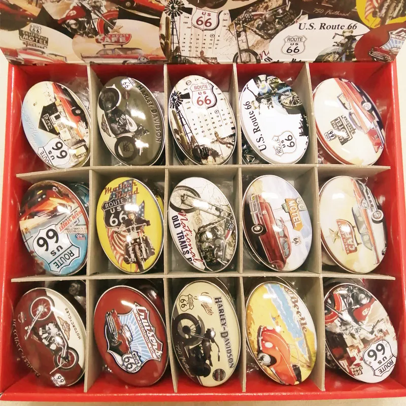 30pcs/lot Storage Box Route66 Printing Oval Shape Candy Box Handmade Soap Case Iron Jewelry box Mini Pill Case