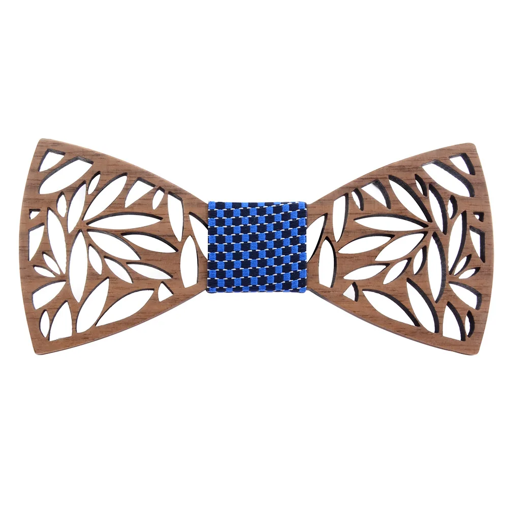 Nministériels d papillon en bois sculpté creux Paisley pour hommes, ensemble de poche carrée, nœuds papillon floraux bleu marine, boîte de mariage, cadeaux fantaisie, mode 2020