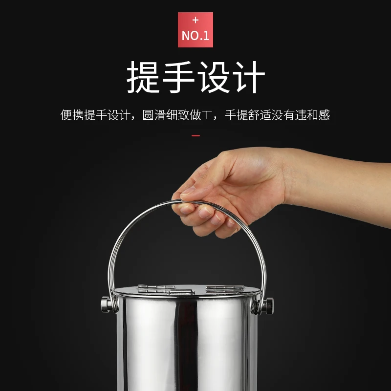 Aixiangru-Sweet Water Bucket,Thickened Stainless Steel Clamshell with Lid,Portable Ice Bucket, Bubble Tea Sugar Storage,3L,20cm