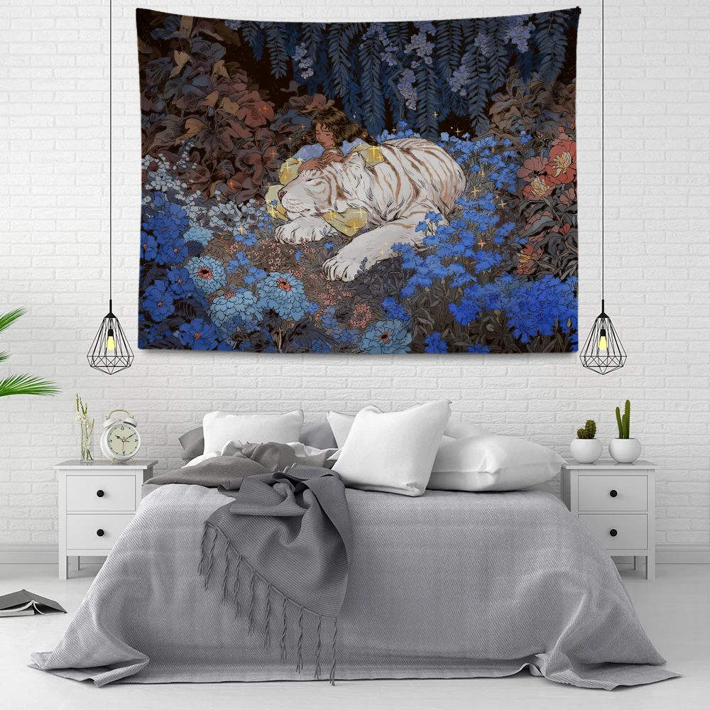 Mandala Velvet Wall Hanging, Forest Landscape Tapestry, Flower, Jungle, Animal, Moon, Ocean, for Bedroom Decor