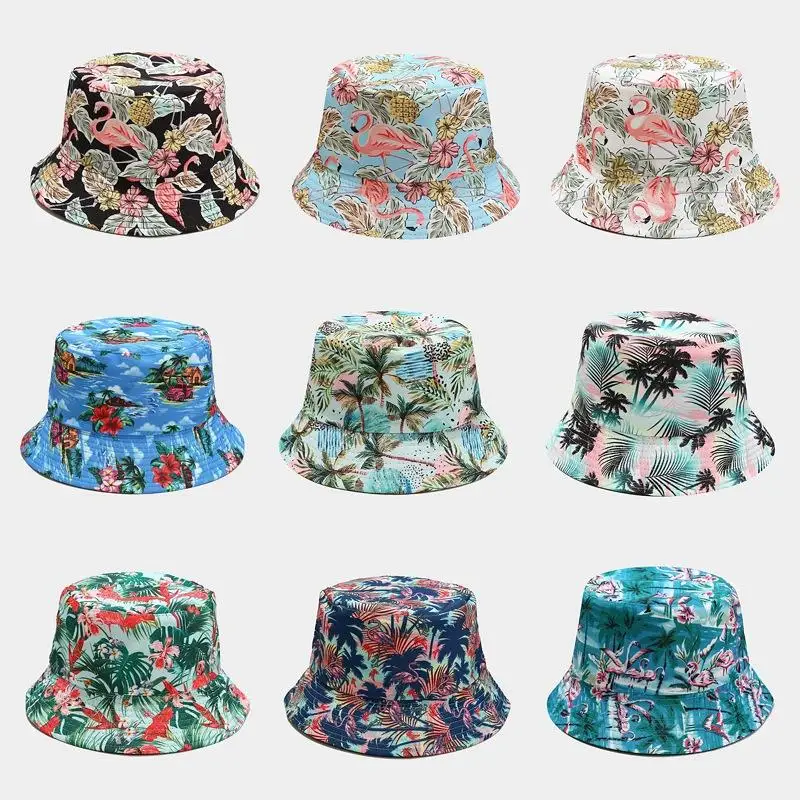 

2022 10 Styles Cotton Cartoon Bird Print Bucket Hat Fisherman Outdoor Travel Sun Cap for Men and Women 103