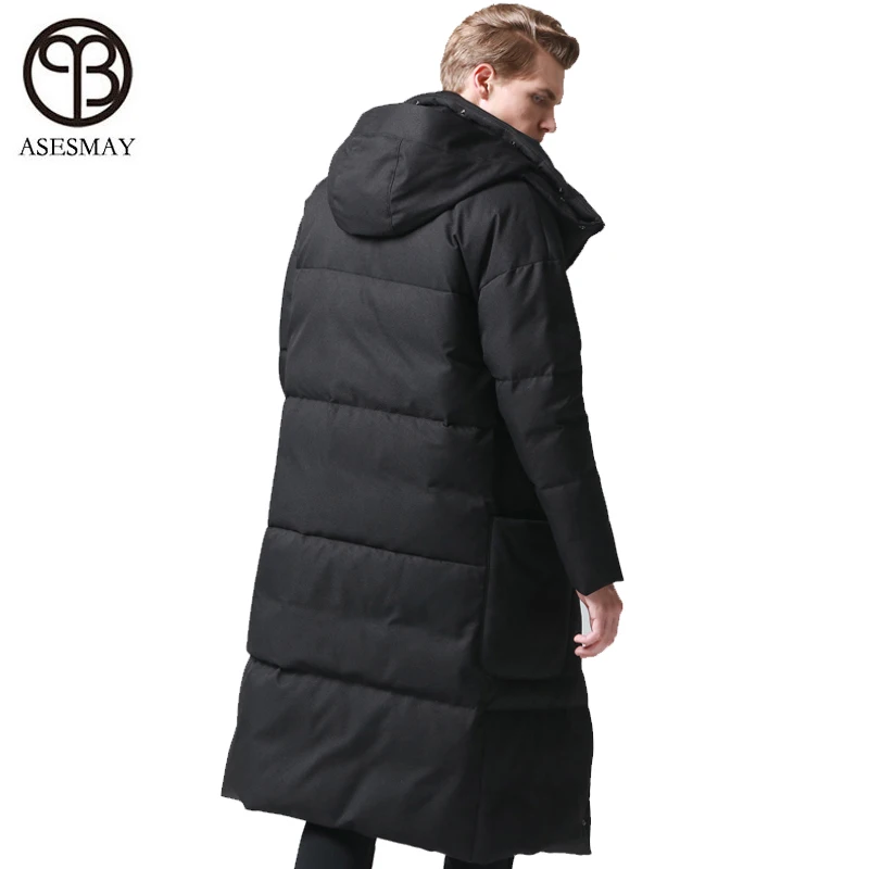 Asesmay brand men‘s ’winter jackets white duck down coats thick goose feather parkas casual long winter male coat hooded outwear