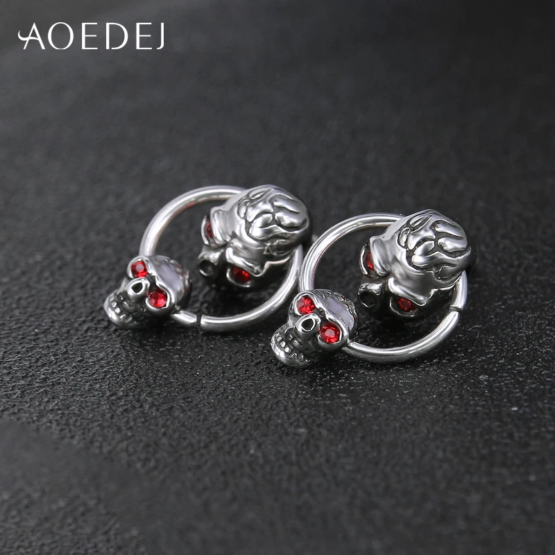 AOEDEJ Punk CZ Stone Stud Earrings for Men Stainless Steel Hip Hop Skull Ear Studs Rock Roll Jewelry Accessories