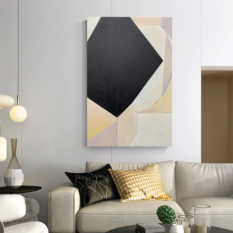 Modern Fashion Canvas Art, Handmade Texture Oil Painting, Block Shape Abstract Graph, Bedroom Entry Bar Wall Decor Unframed