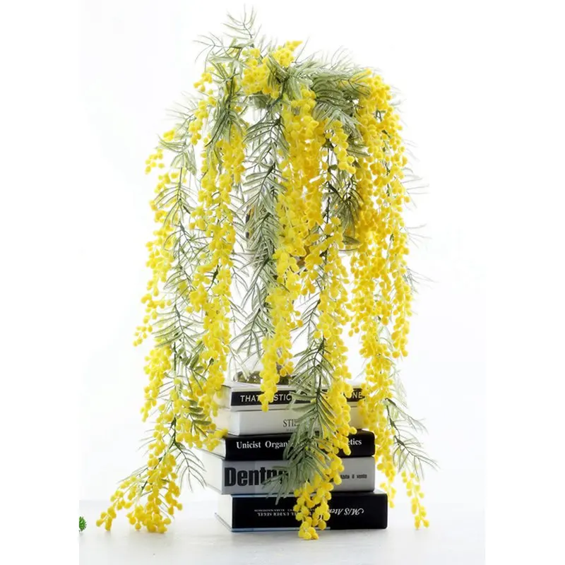 1PCS Artificial Flowers Australia Acacia Yellow Mimosa vine Spray hanging Silk Flower Wall Wedding Plants Party Event Decor