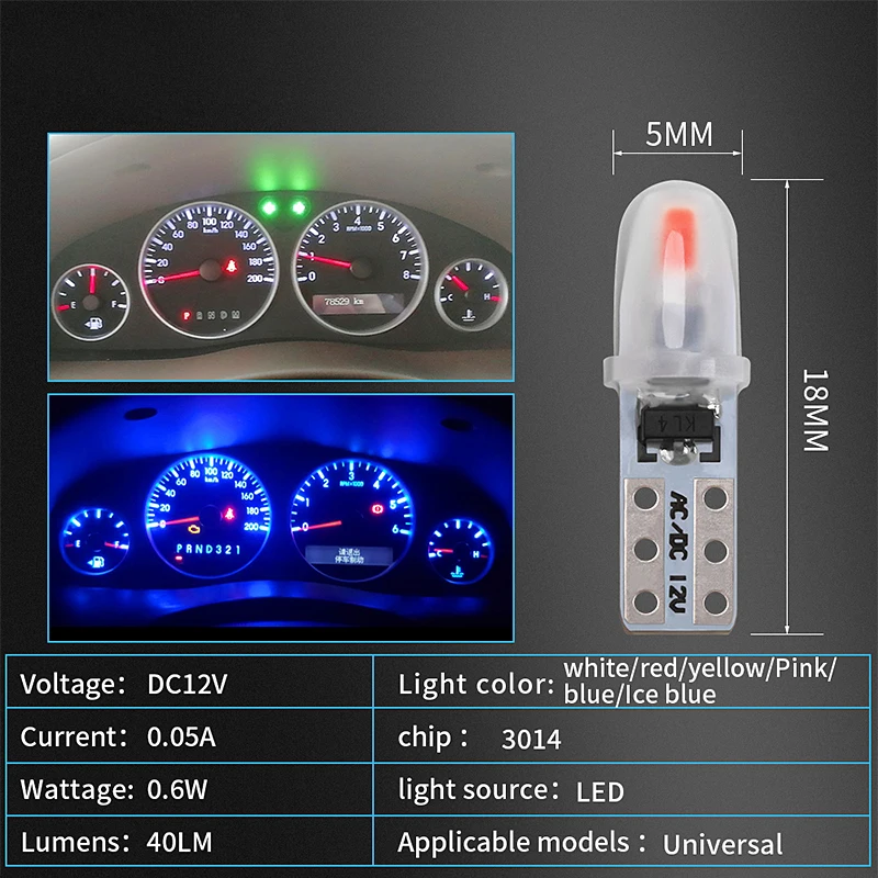 T5 W1.2W W3W COB 3014 Led 2SMD Car LED For Toyota Yaris Universal Interior Dashboard Gauge Instrument Light 12V White Blue Pink