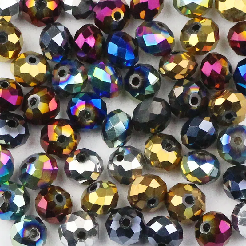 3/4/6/8MM Plating Colors Austrian Crystal Spacer Flat Faceted Round Shape Loose Beads For DIY Jewelry Bracelet Necklace Findings