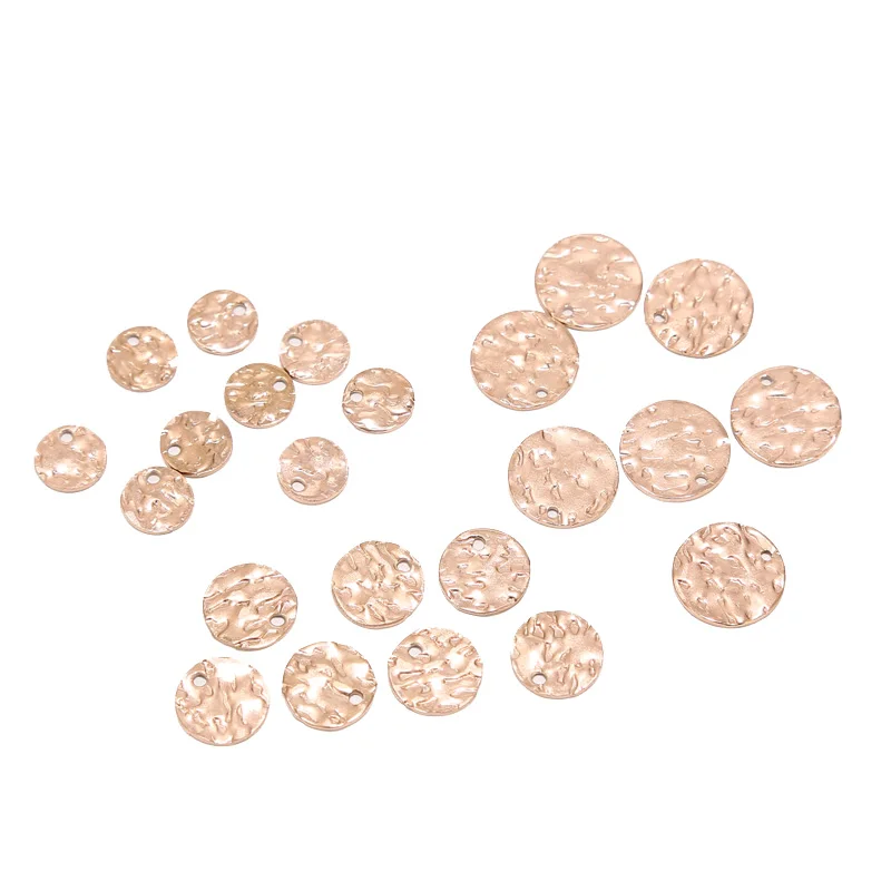 

20pcs/lot Rose gold Stainless Steel Hammered Disc Charms 8/10/12mm Round Blank Coin Pendents Connectors For DIY Jewelry Making