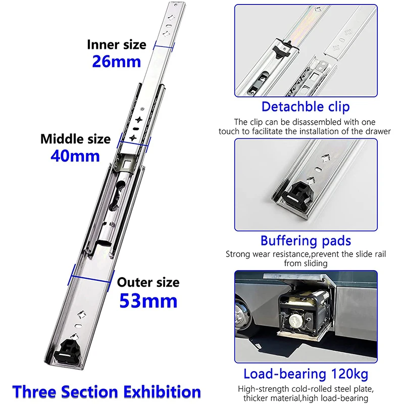 Imagem -03 - Heavy Duty Gaveta Slides com Bloqueio 3-seção Runners Trilhos Industriais Extensão Total 185lb Capacidade de Rolamento 1240 em