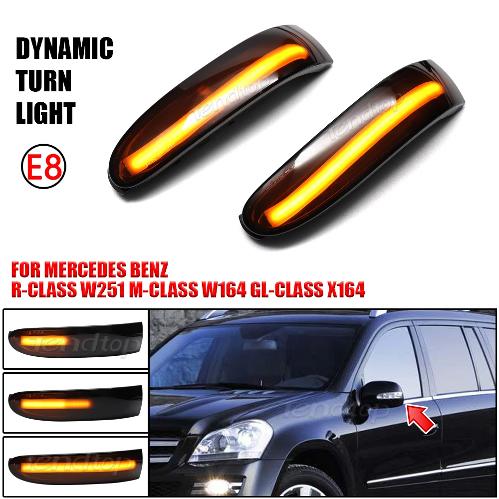 For Mercedes-Benz M ML GL Class W164 X164 W251 ML350 ML300 R300 LED Dynamic Turn Signal Light Sequential Mirror Blinker Lamp