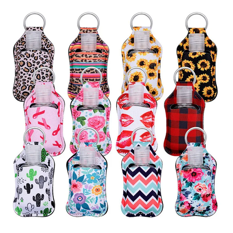 50set/lot Neoprene Hand keyring With 30ML Sanitizer Bottle Holder Keychain Bags Key Rings Hand soap Bottle Holder