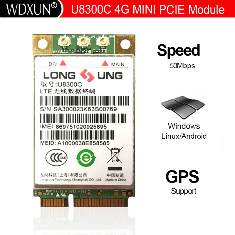 U8300C LTE 4G MINI PCIE module B1/B3/B34/B38/B39/B40 Support Standalone A-GPS 800/1900/1800/900/850MH