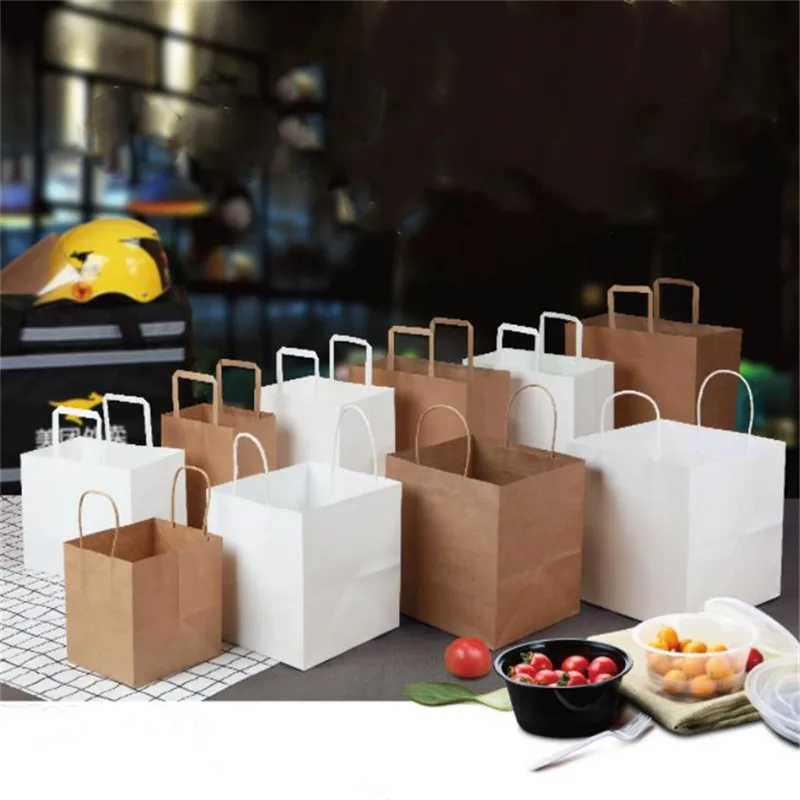 

10 Size Takeaway Food Paper Bag Kraft Paper Gift Bags Packing With Flat Rope Bread Cookie Bread Snack Baking Package 100pcs/lot