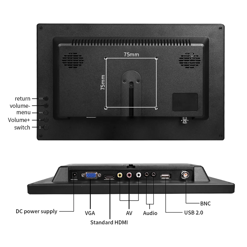 Imagem -02 - Monitor Portátil Ps4 da Tevê do Lcd do Monitor do pc 1366x768 de hd com Hdmi Vga Usb av Bnc 12 10.1 Monitor do Jogo da Polegada 13.3