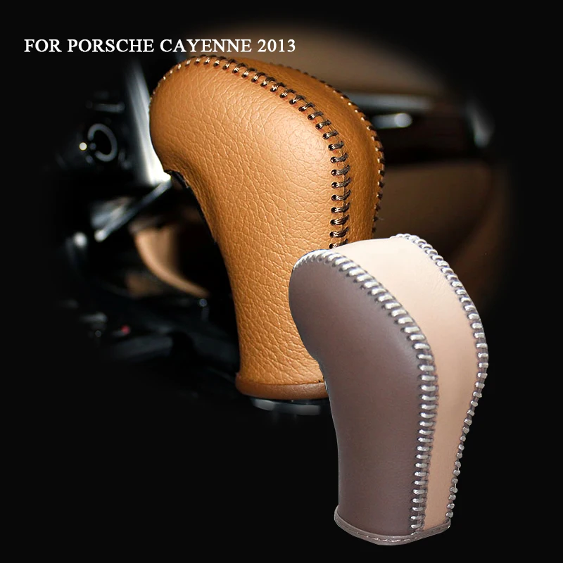 Custom Genuine Leather Gear Knob Cover For Porsche Cayenne 2013 Car Covers on The Gear Shift Knob Gear Stick Case PPC Collar