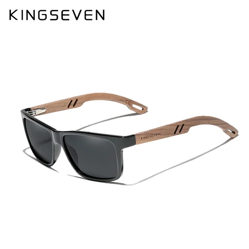 Imagen 1 del producto KINGSEVEN-gafas de sol de madera de nogal Natural TR90 para hombre y mujer, lentes polarizadas UV400, gafas Retro con bisagra reforzada